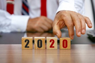 The year 2020 on wooden blocks.