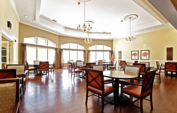 Dining room at a senior living facility in Omaha, Nebraska.
