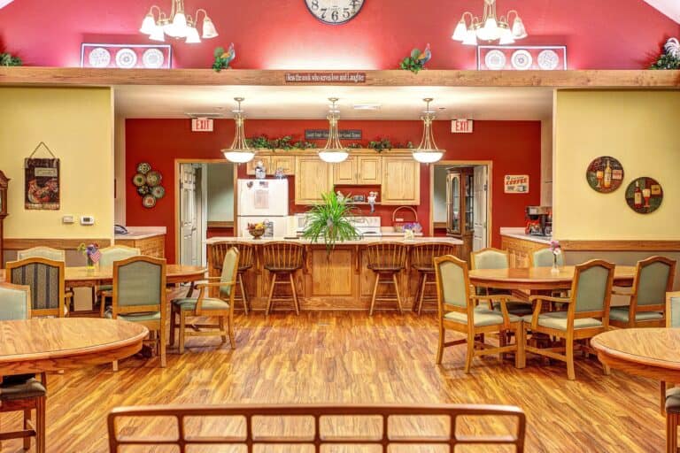 West Bend senior living community has a shared dining area and activity center in West Bend, Wisconsin.