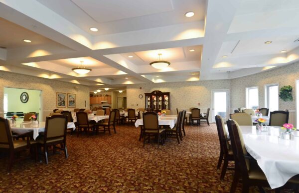Dining room at a senior living community in Greencastle, Indiana.