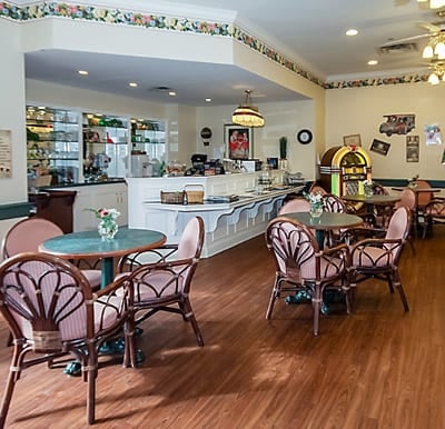 Beautiful ice cream parlor with lots of seating and a jukebox in Hamilton, Ohio.