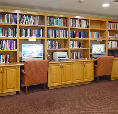 Unwind and relax in our library or check email on one of our two computer stations in Irving, Texas.
