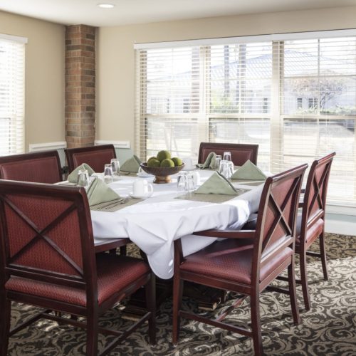 Private dining area with chairs for six people to eat together