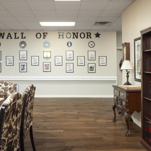 Wall of Honor display at Rosemont senior living in Humble, Texas