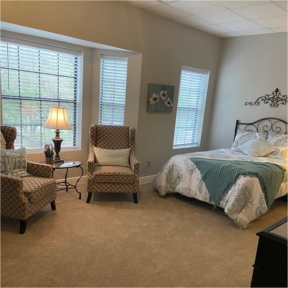 A model apartment showing a spacious living and sleeping area in Humble, Texas.
