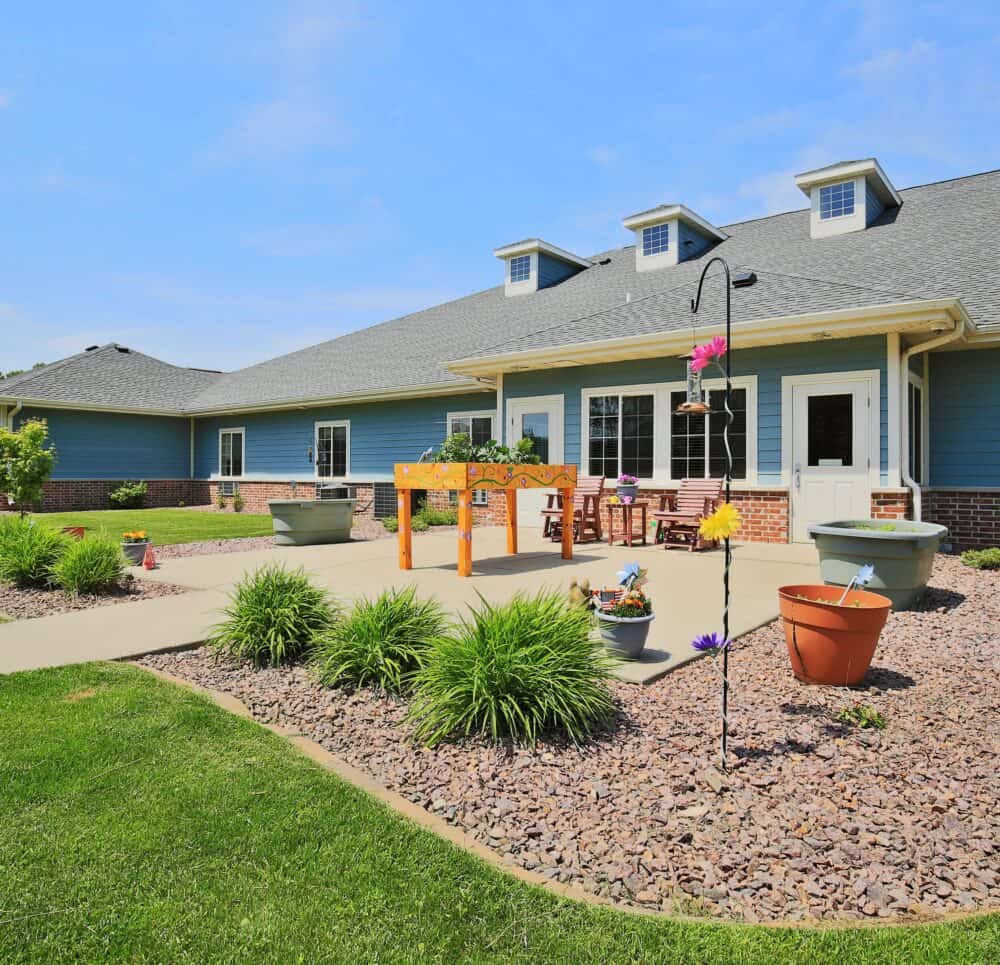 Backyard and courtyard area at a senior living facility in Colby, Wisconsin.