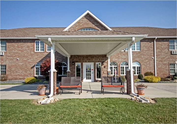 Front entrance of a senior living facility in Batesville, Indiana.