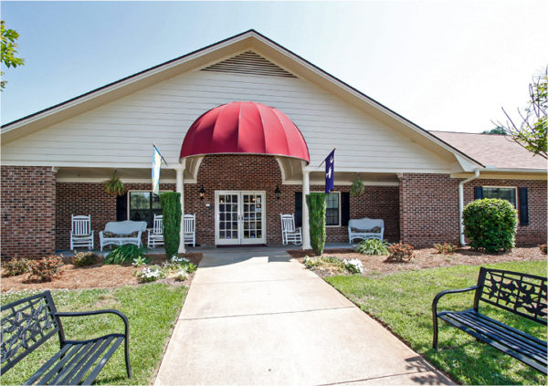 Front entrance of a senior living facility in Anderson, South Carolina.