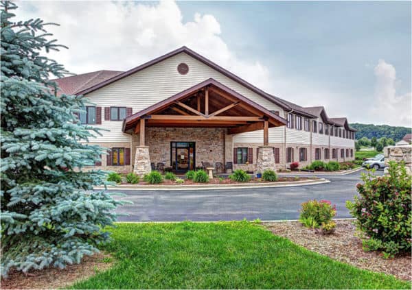 Front entrance of a senior living facility in Hartford, Wisconsin.