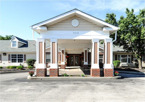 Front entrance of a senior living facility in Indianapolis, Indiana.