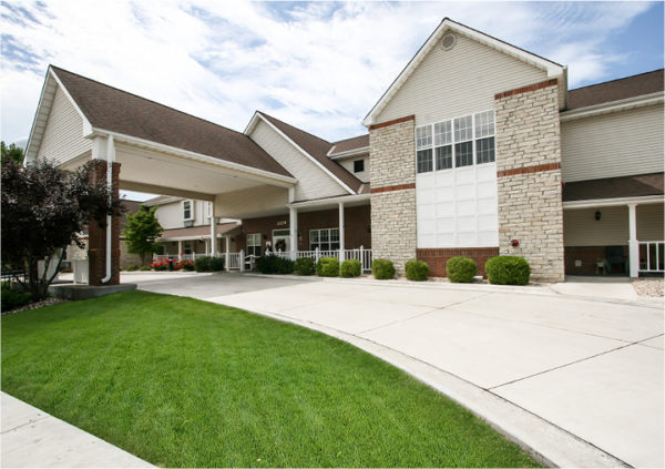 Front entrance of a senior living facility in St. Joseph, Missouri.