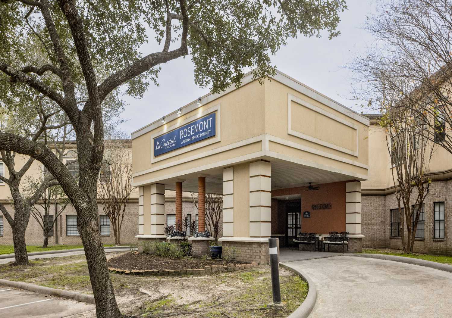 Front entrance to Rosemont, a senior living community in Humble, Texas
