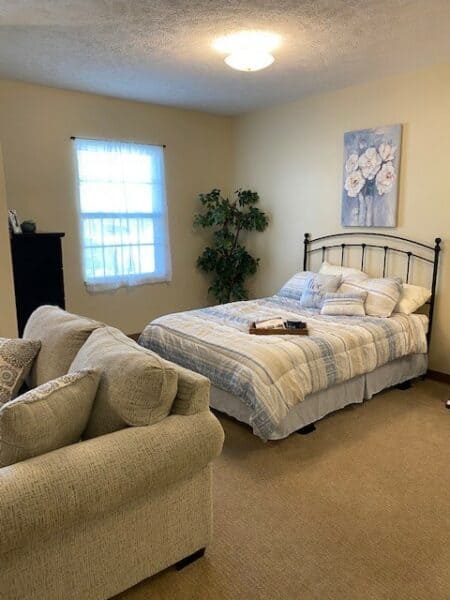 Bedroom in a senior apartment at a senior living community in Elkhorn, Nebraska.