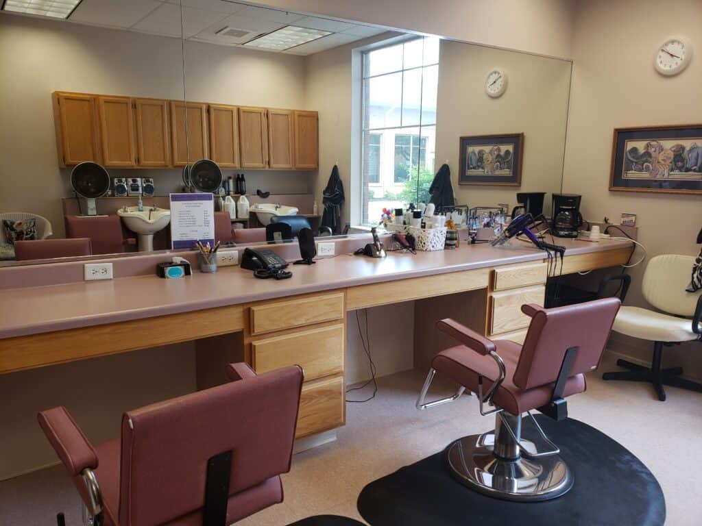On-site beauty salon at a senior living community located in Fairfield, Ohio.