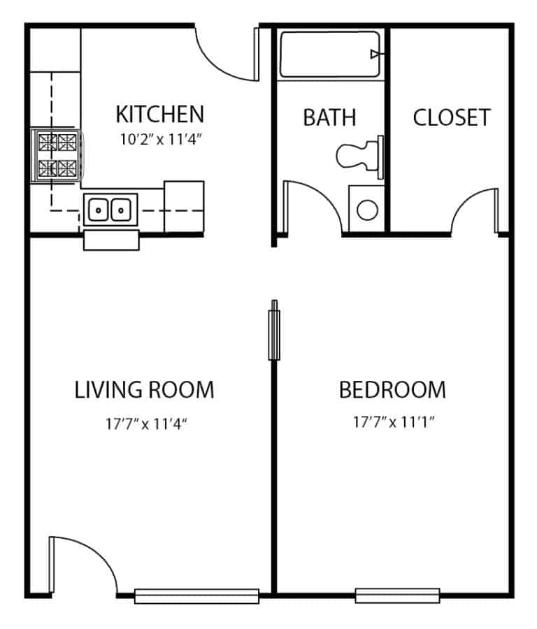 Large, one-bedroom floor plan in Greenwood, Indiana.