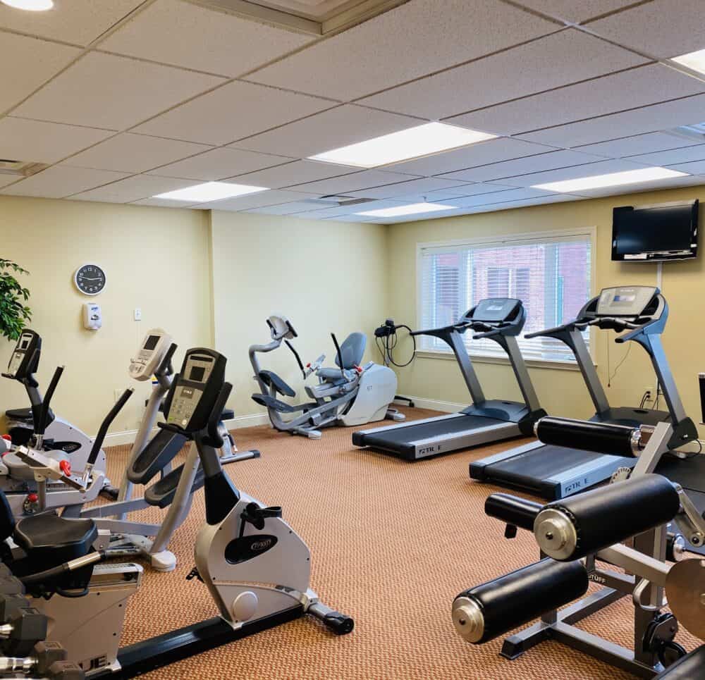 Fitness center inside the senior living community includes eight machines in Cincinnati, Ohio.