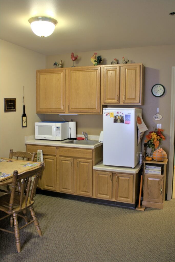Kitchenette inside a senior apartment at a senior living community in West Bend, Wisconsin.