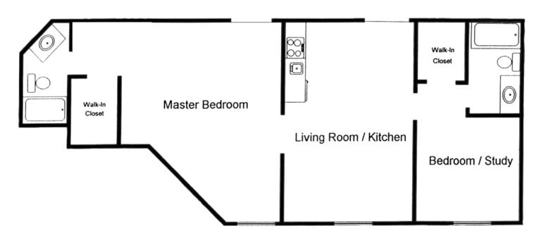 Independent living two-bedroom apartment floor plan in East Lansing, Michigan.