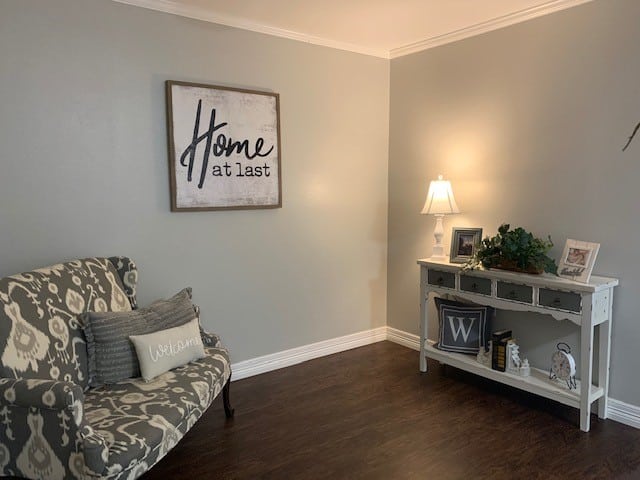 Living room area in an apartment at the Waterford at College Station senior living community in College Station, Texas