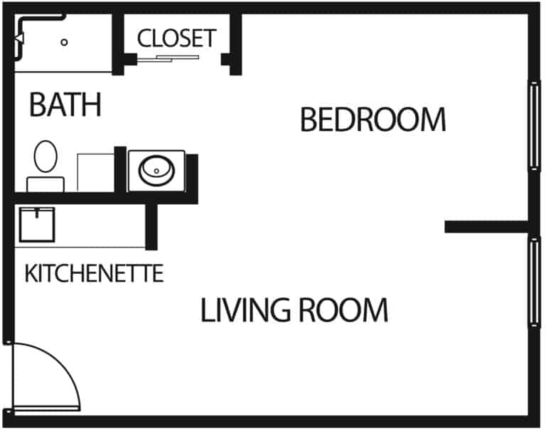 Marquis Place of Elkhorn's deluxe studio floor plan illustration in Elkhorn, Nebraska.