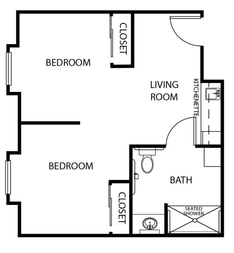 Memory care semi-private apartment floor plan in Elkhorn, Nebraska.