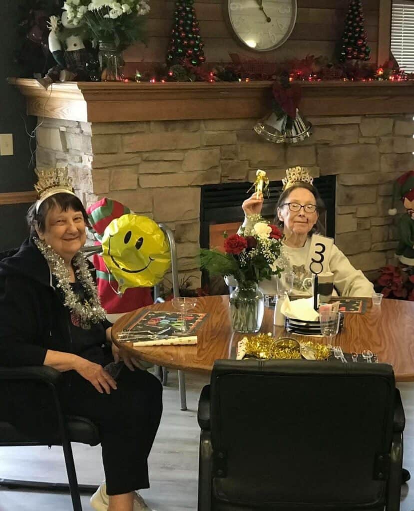 Group of senior women at a New Years party at a senior living facility in Hartford, Wisconsin.