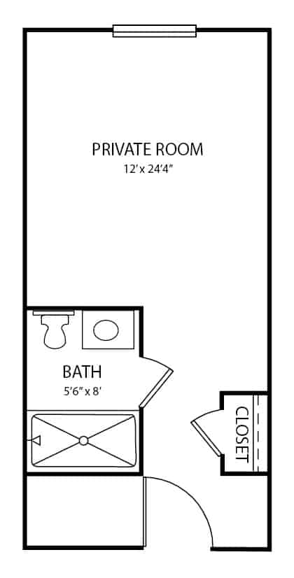 Assisted living private room apartment floor plan in Anderson, South Carolina.