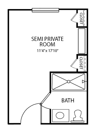 Memory care semi-private apartment floor plan in Anderson, South Carolina.