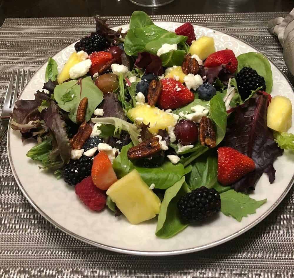 Closeup of a plate of salad at a senior living community in Chardon, Ohio.