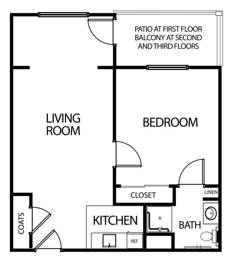 An assisted living one-bedroom floor plan at The Wellington at Springfield senior living community in Springfield, Massachusetts.