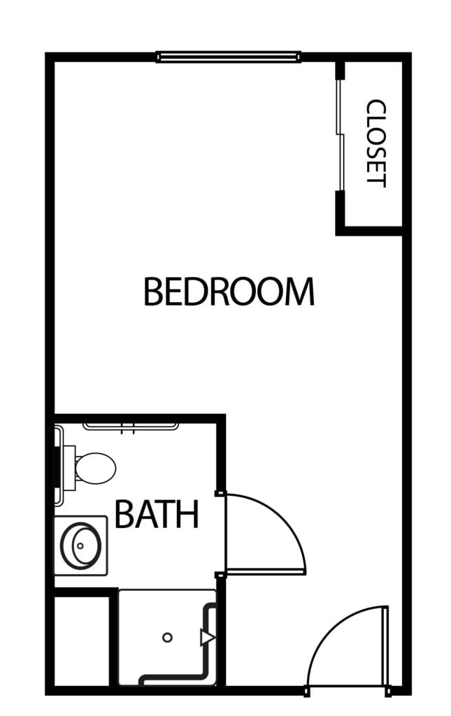 Studio floorplan with private bath at senior living community in Springfield, Massachusetts.