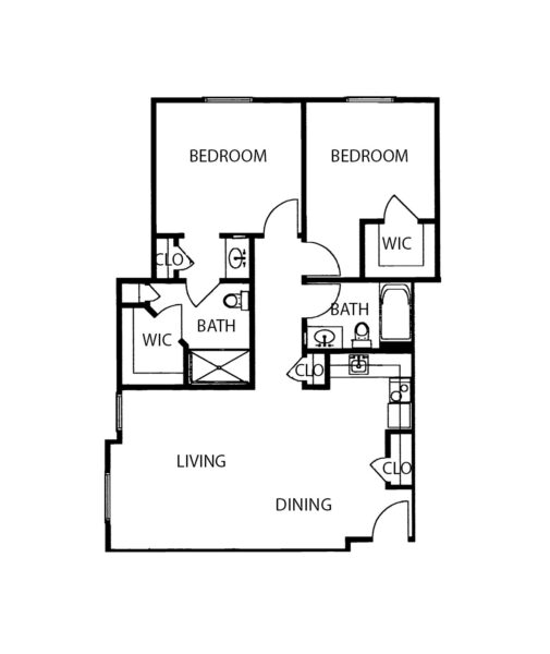 Two-bedroom apartment with living room, two bathrooms and kitchen at a senior living community in Springfield, Missouri.