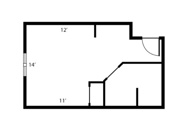 Studio apartment floorplan with walk-in closet at a senior living community in Park Falls, Wisconsin.