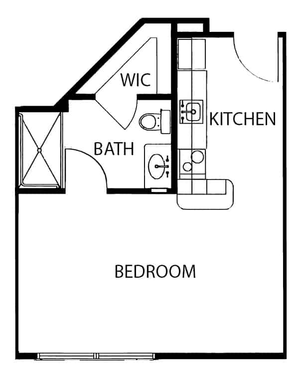 Independent living studio apartment floor plan in Fairfield, Ohio.