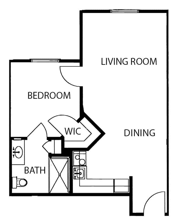 Independent living one-bedroom apartment floor plan in Fairfield, Ohio.