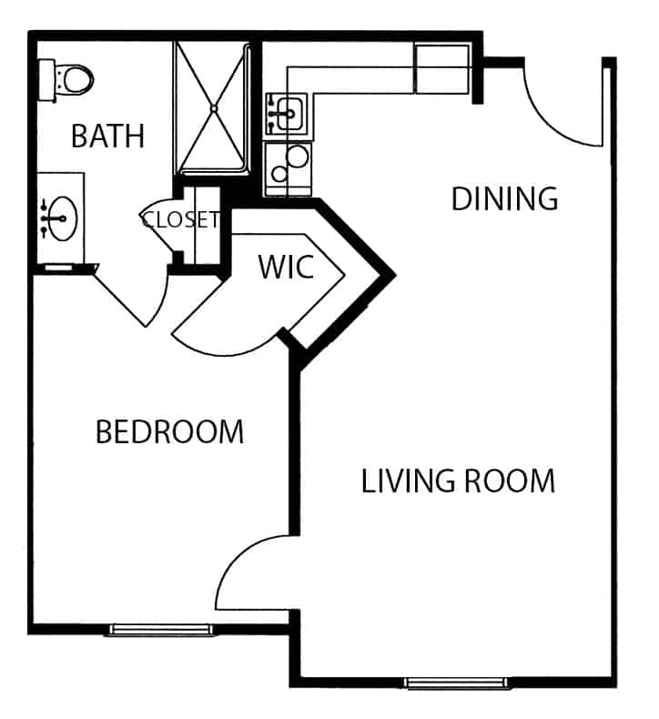 Independent living one bedroom floorplan in Fairfield, Ohio.