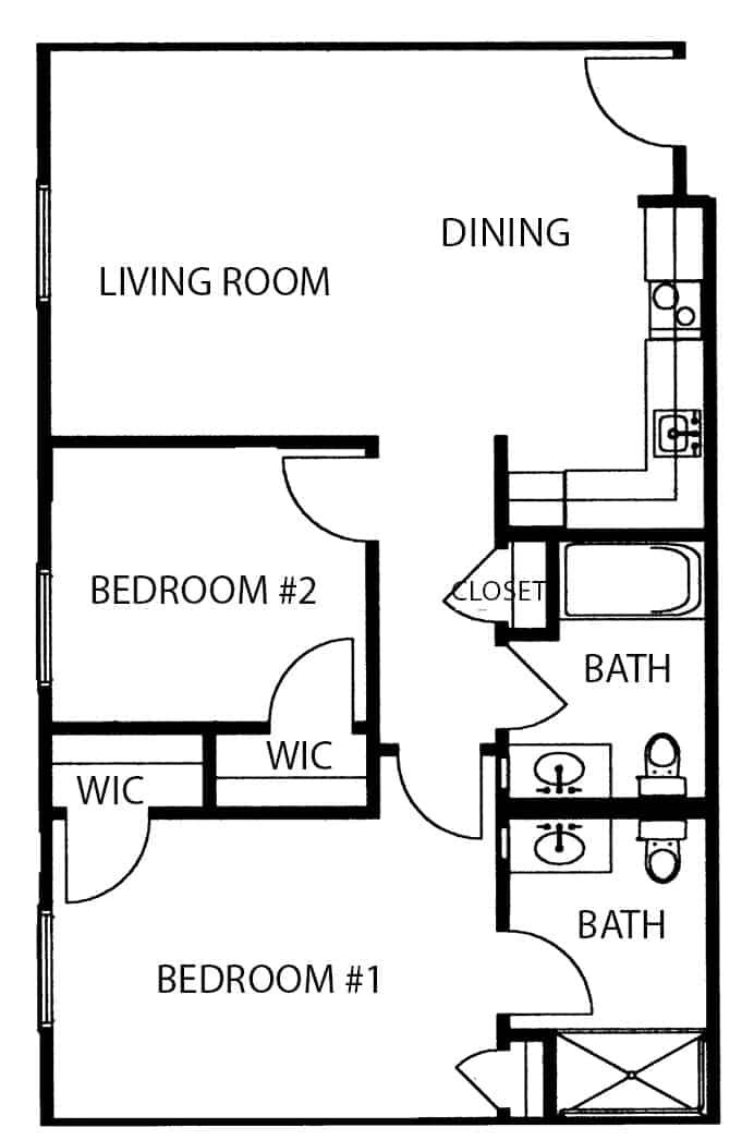 Independent living two-bedroom, two-bathroom apartment floor plan in Fairfield, Ohio.