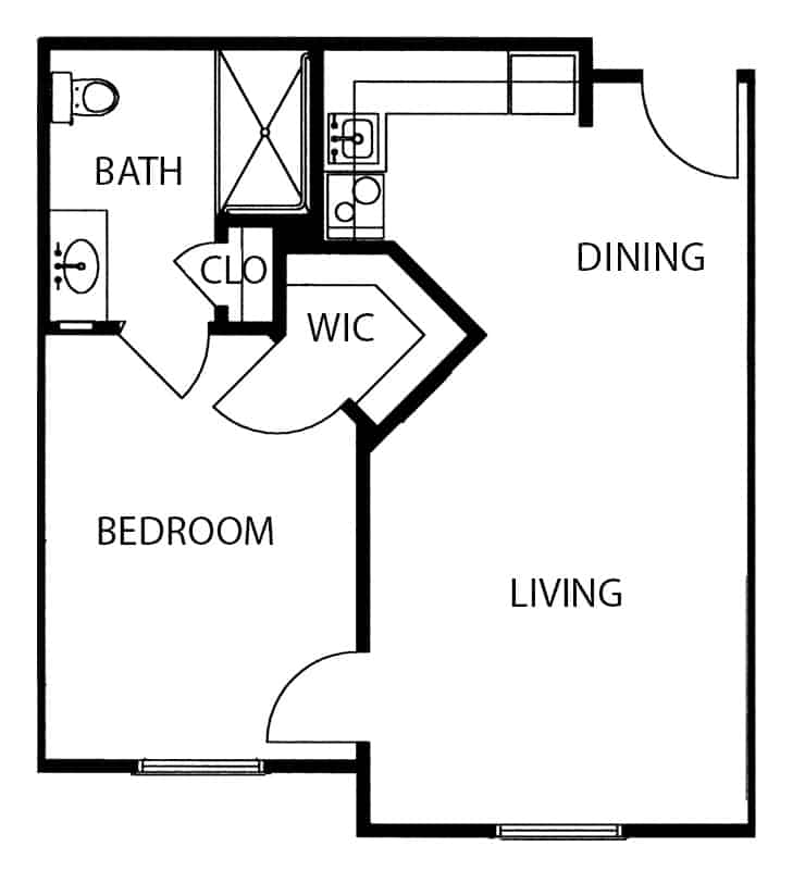 Independent living one bedroom floorplan in Springfield, Missouri.