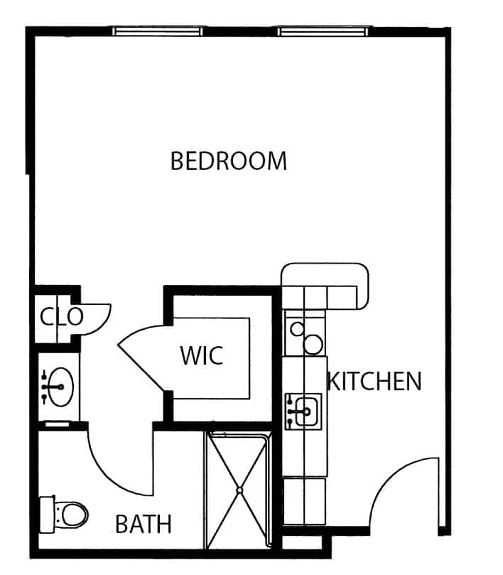Studio apartment floor plan in Springfield, Missouri.