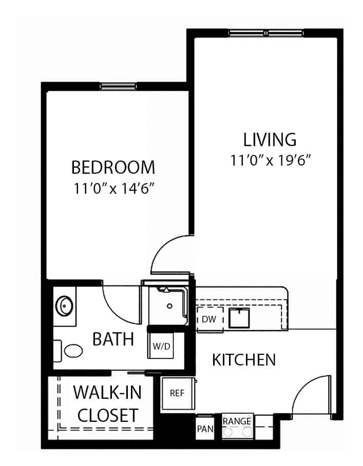 One bedroom independent living floor plan in Perrysburg, Ohio.