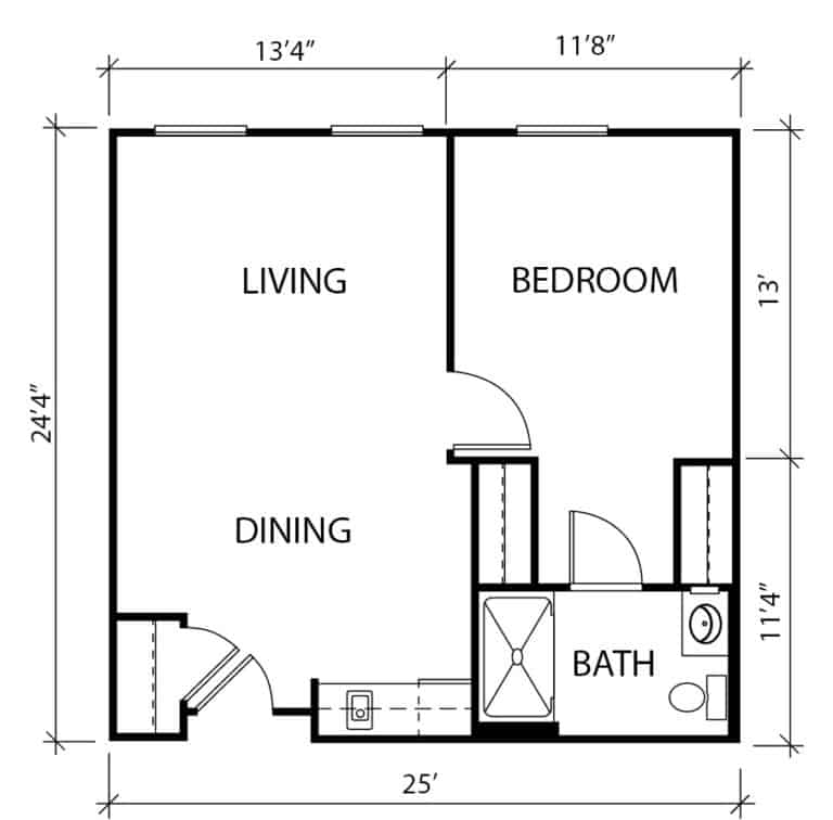Independent living one bedroom floorplan in Plano, Texas.
