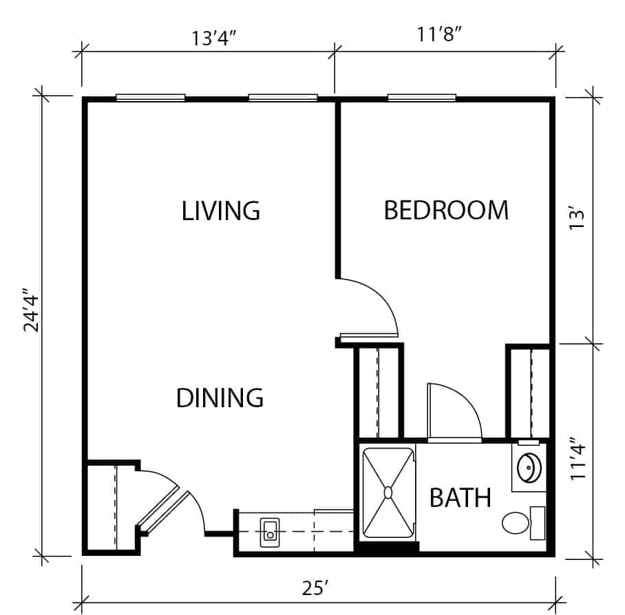Independent living one bedroom floorplan in Plano, Texas.