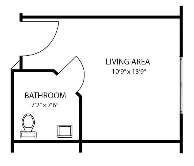 Memory care studio apartment floor plan in Maple Grove, Minnesota.