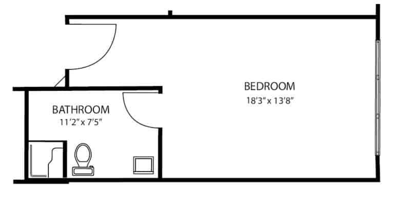 Memory care studio apartment floor plan in Maple Grove, Minnesota.