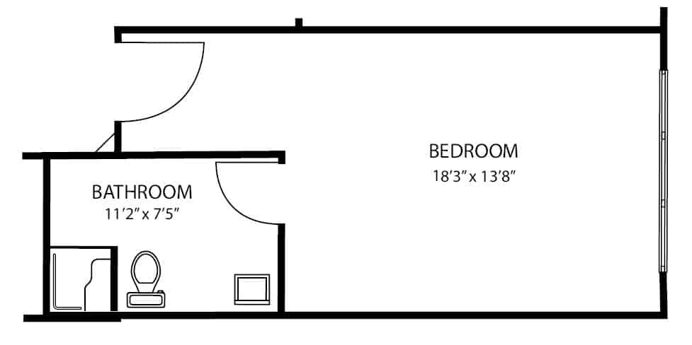 Memory care studio apartment floor plan in Maple Grove, Minnesota.