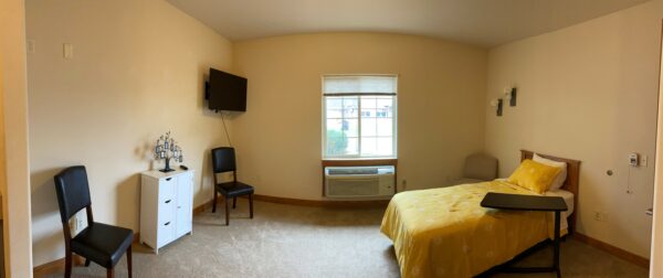 Model senior apartment bedroom at the Waterford at Colby in Colby, Wisconsin.