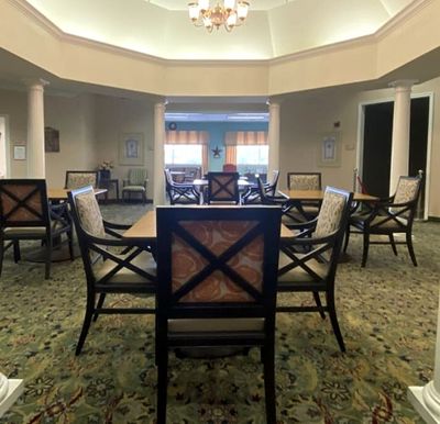 Lobby area with pillars and chairs in Fort Worth, Texas