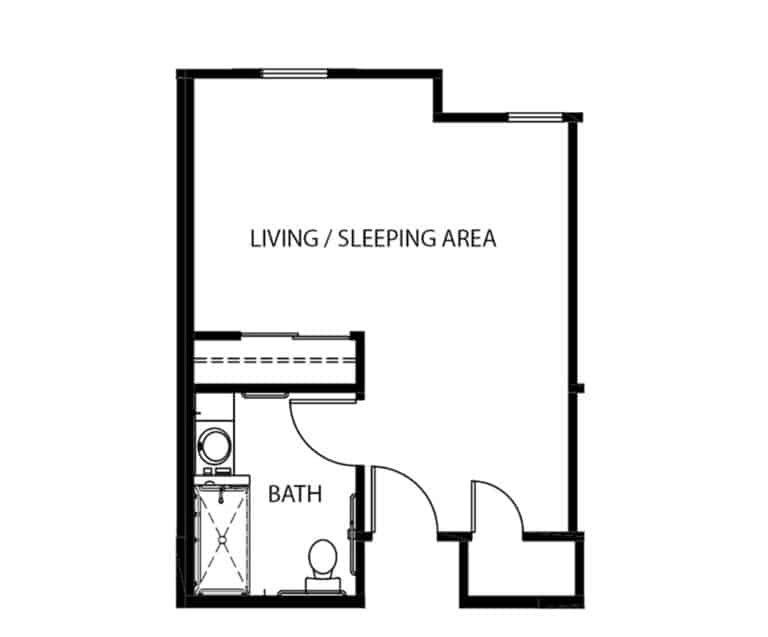 Memory care studio floor plan in Fort Wayne, Indiana.