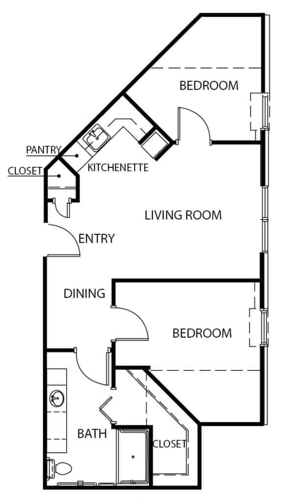 Assisted living two bedroom floor plan in Indianapolis, Indiana.