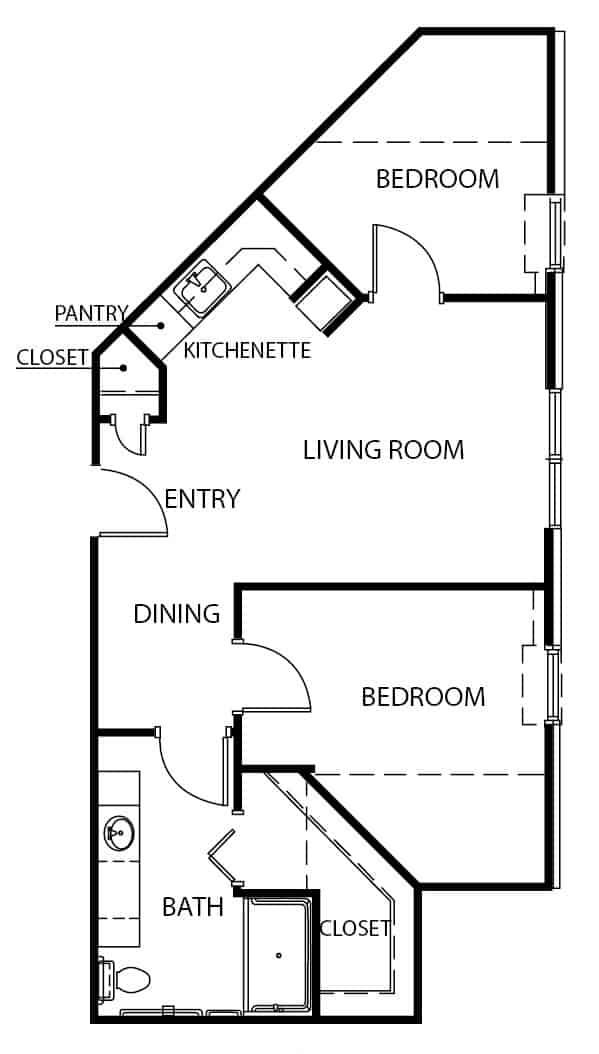 Assisted living two bedroom floor plan in Indianapolis, Indiana.